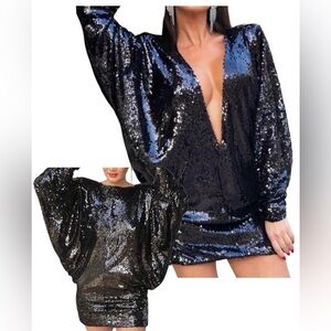 Zara Sequin Black Multi Position Plunge front or back Limited Edition, size M